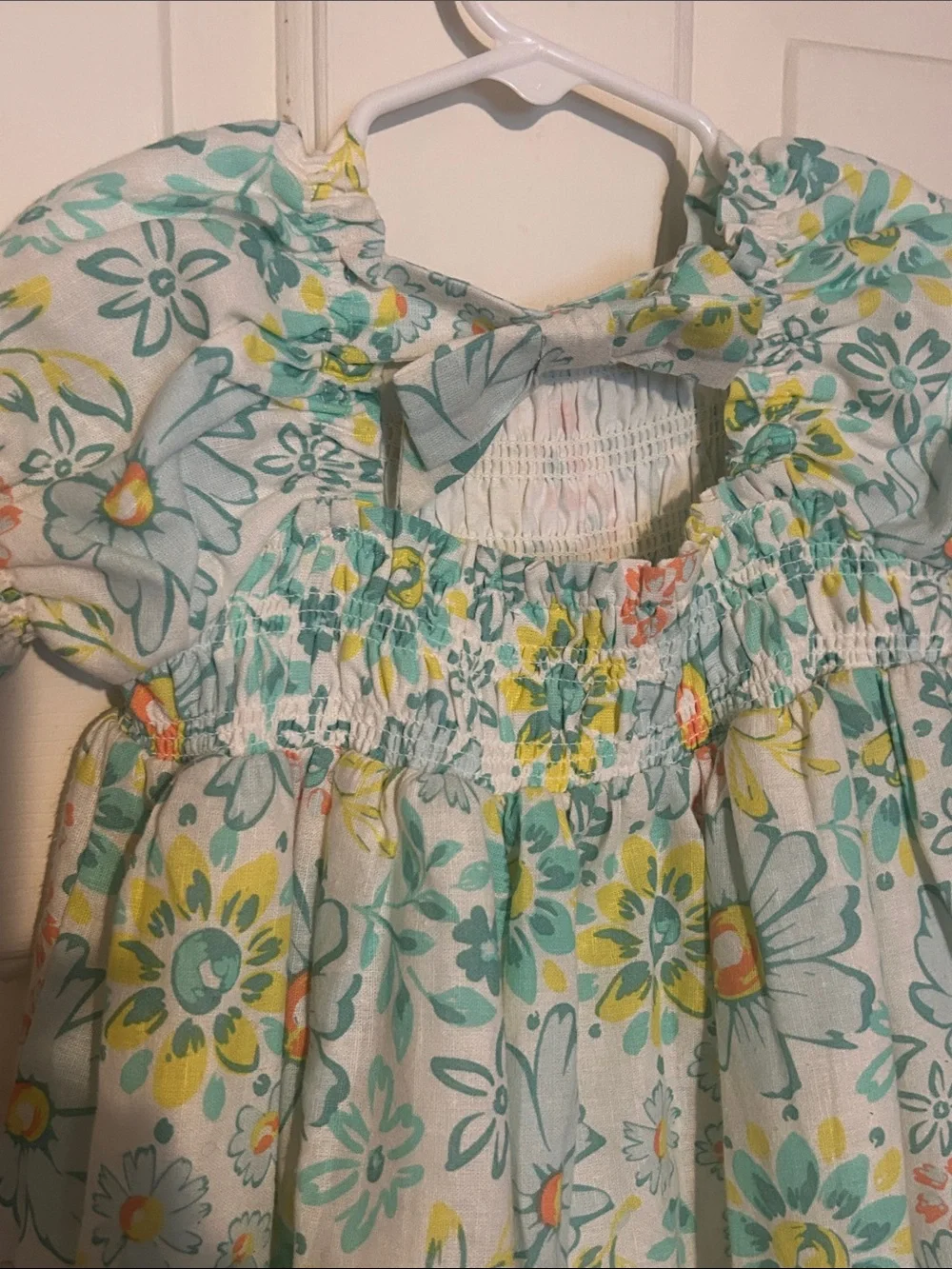 Joie Pastel Floral Smocked Dress in Light Blue, Yellow & Green
